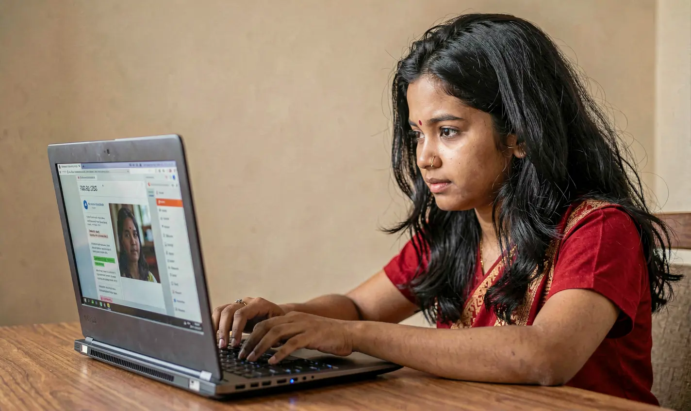 Focused Bangladeshi player exploring a variety of online casino games on a laptop with vibrant graphics while playing on 71OK